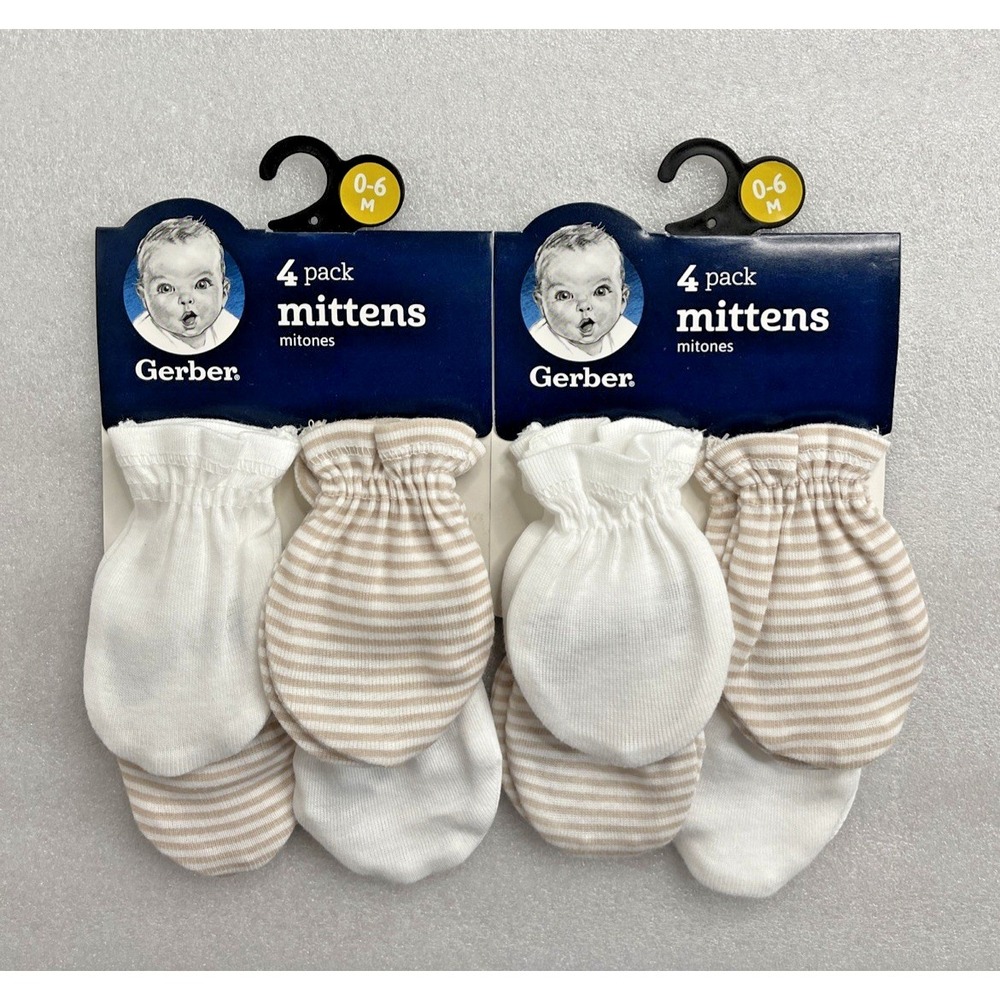 8 Pack Gerber Mittens No Scratch Neutral‎ Colors Unisex Baby 0-6 Months  NEW